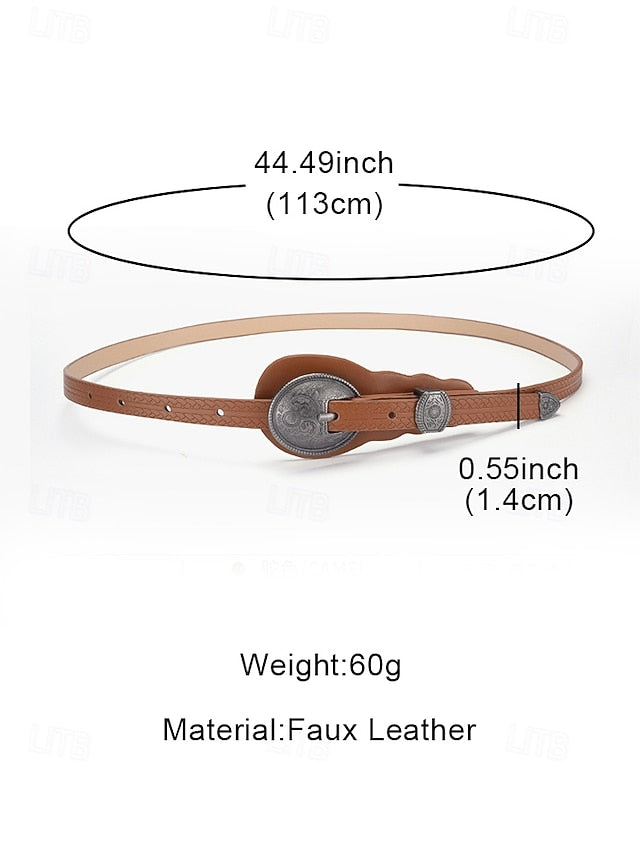 Faux Women's with Leather Belt Vintage Carved Waist Western