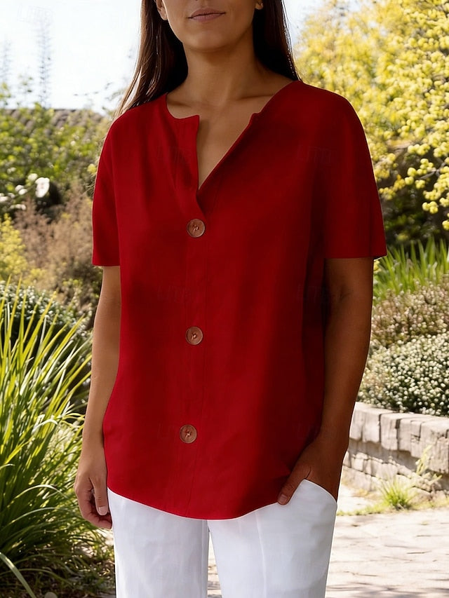 Women's Summer Shirt Casual Shirt Blouse Solid Color