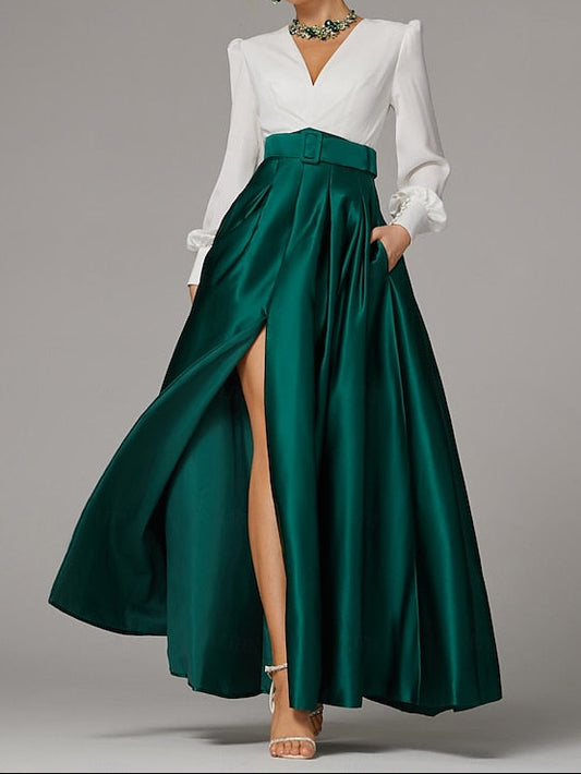 High Evening Wedding Guest Floor Formal A-Line Dress Split Gown