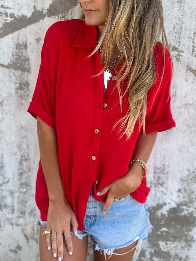 Women's Shirt Buttons Plain Basic Modern Half Sleeve Shirt