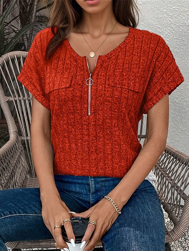 Women's Texture Sweatshirt T Shirt Tee Top Quarter Zip