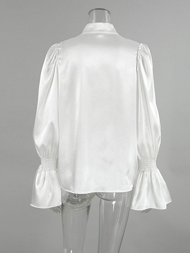 Women's Shirt Elegant Dressy Satin Top Ruffle Solid Color