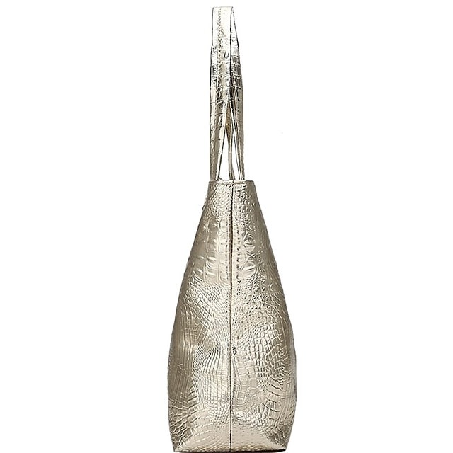 Tasche Faux Große Tote Geprägte Damen Kroko Silber | Kapazität