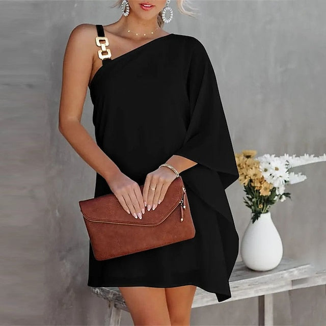 Women's Shift Dress Mini Dress Black White Fuchsia Long