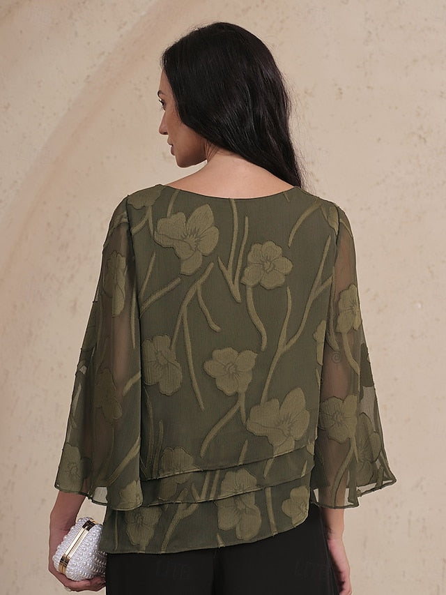 Women's Sheer Blouse Chiffon Tops Lace Asymmetric Hem