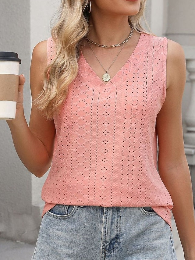 Women's Tank Top Eyelet Plain Fashion Stylish Classic