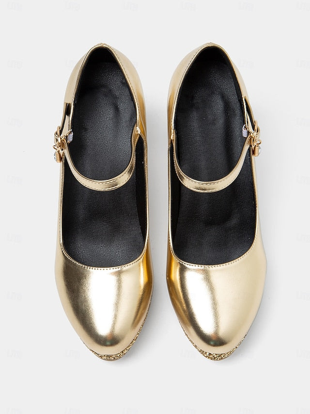 Heel Gold Pumps Sparkly Women's Jane Glitter Block Mary –