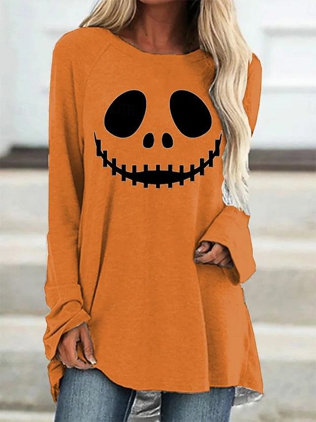 Women's T shirt Pumpkin Long Sleeve Graphic Ghost Vintage