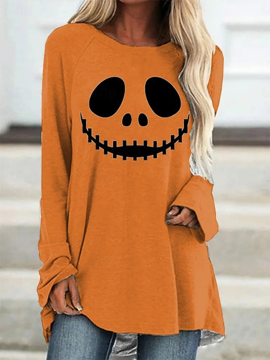 Women's T shirt Pumpkin Long Sleeve Graphic Ghost Vintage