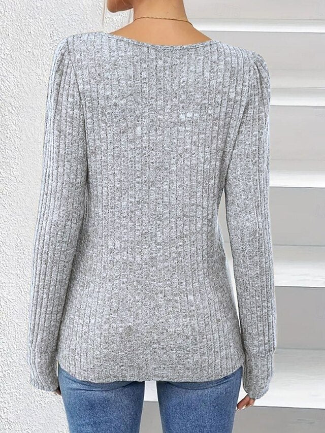 Women's Blouse Buttons Solid Color Stylish Casual Long