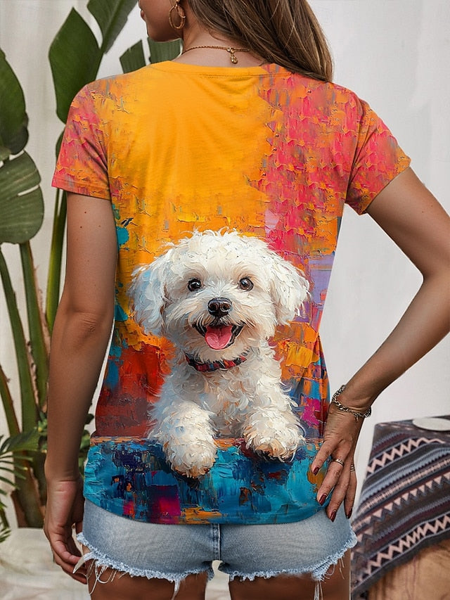 Women's T Shirt Print Graphic Animal Dog Vintage Stylish