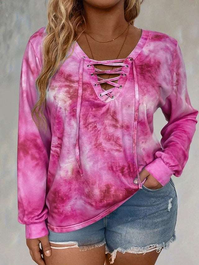 Women's Blouse Patchwork Tie Dye Elegant Casual Long Sleeve