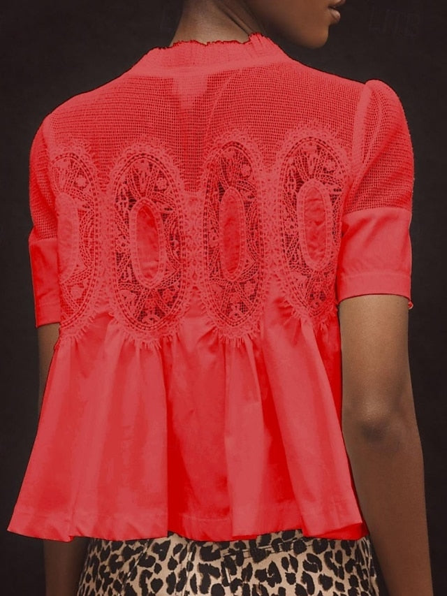 Women's Shirt Blouse Lace Plain Stylish Modern Casual Short