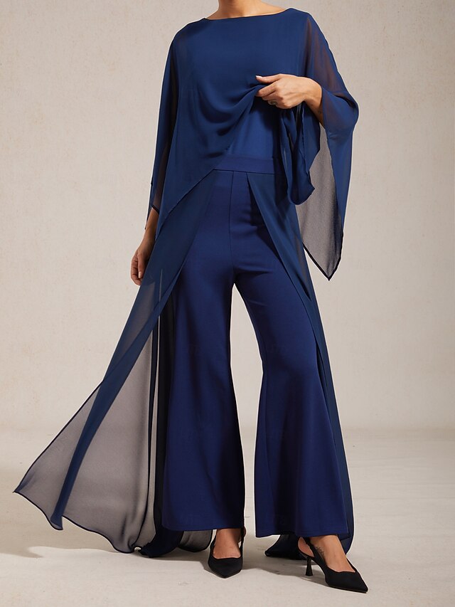 Women's Royal Blue Modal Chiffon Crewneck Sleeveless Cape