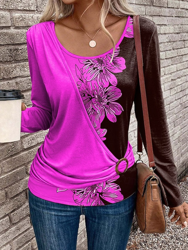 Women's T Shirt Patchwork Print Floral Graphic Stylish