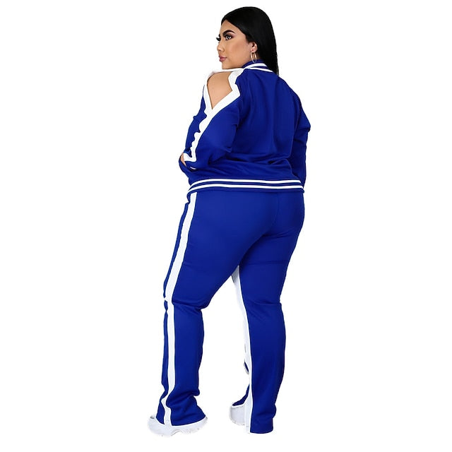 Women's Tracksuit Sweatsuit Drawstring 2 Piece Striped