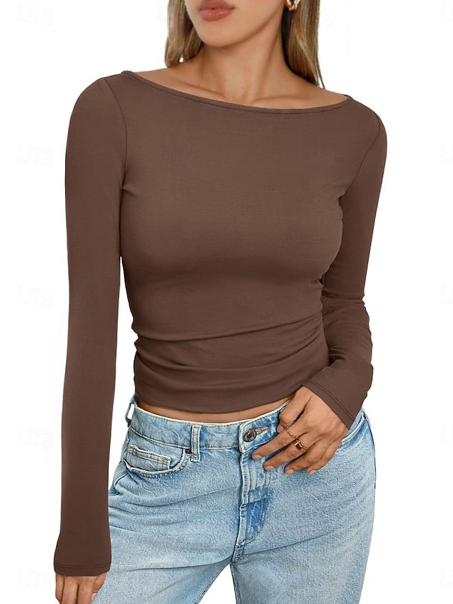 Women's Tight Tops Solid Color Stylish Casual Y2K Long