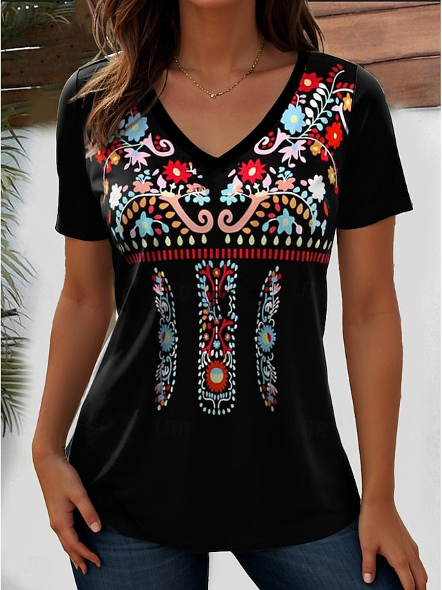 Women's T Shirt Print Graphic Paisley Bohemia Stylish