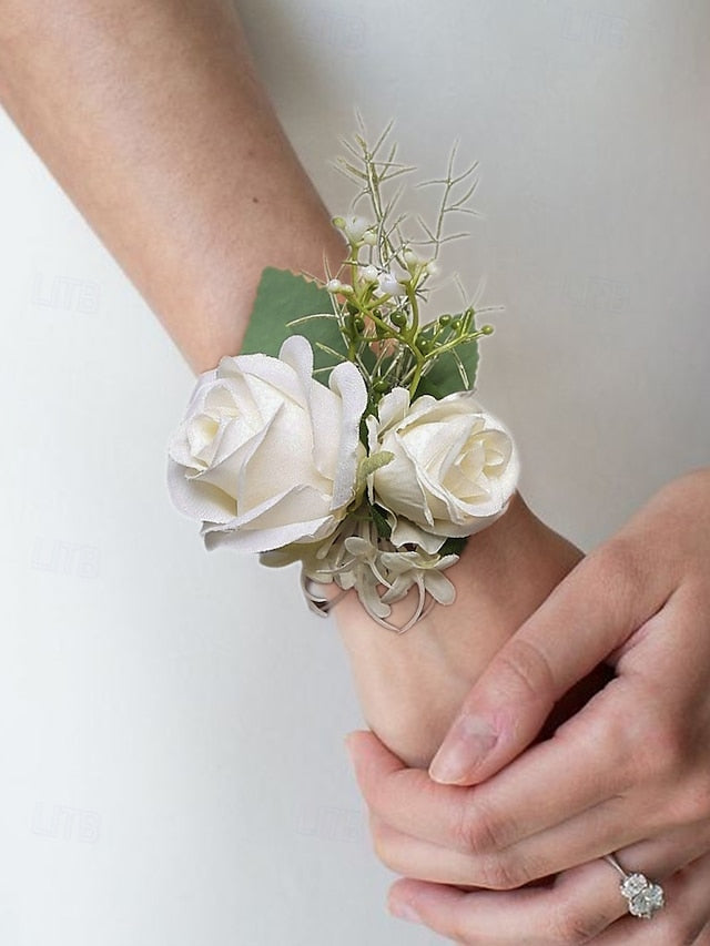 White Set Wrist and Rose Elegant Boutonniere – Corsage