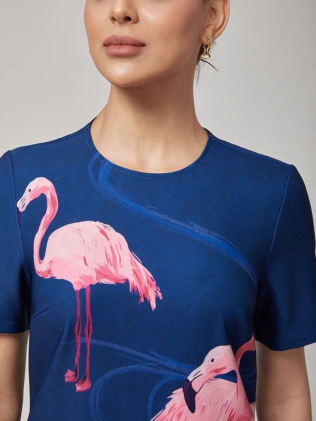 Women's Casual Dress Royal Blue Short Sleeve Flamingo