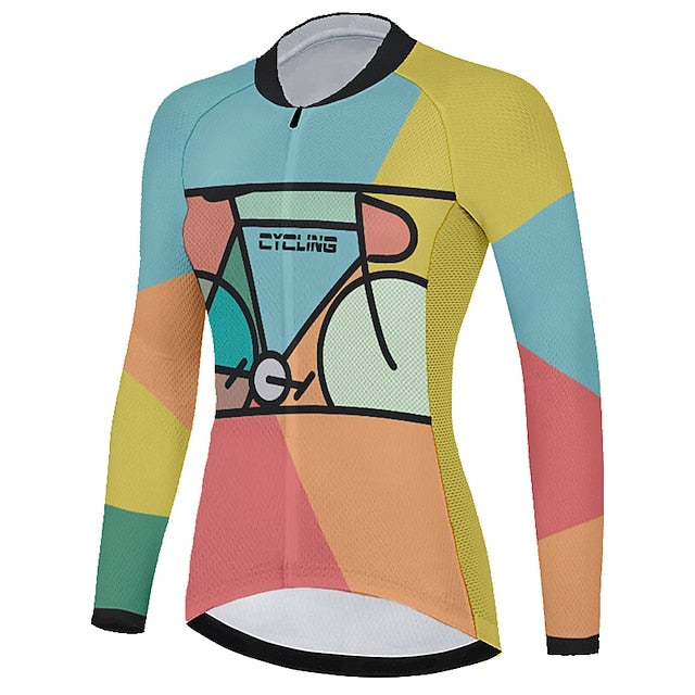 Women's Cycling Jersey Geometric Geometry Funny Long Sleeve