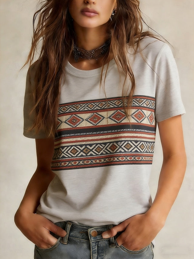 Women's T Shirt Tee Top Print Graphic Geometric Bohemia