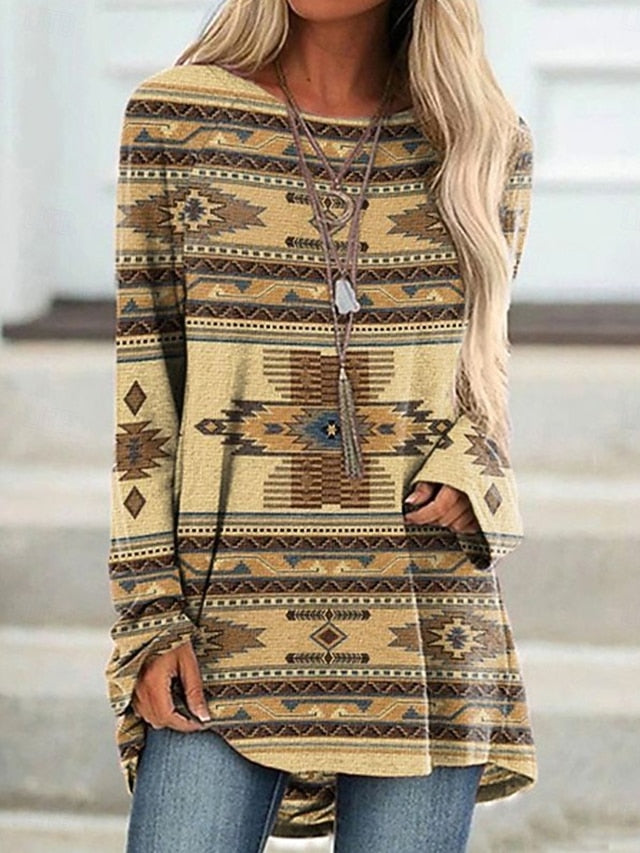 Women's T Shirt Print Graphic Tribal Vintage Stylish Casual