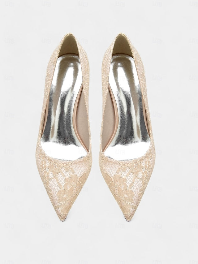 - Heels Women's Stiletto Lace-Embroidered Pointed-Toe