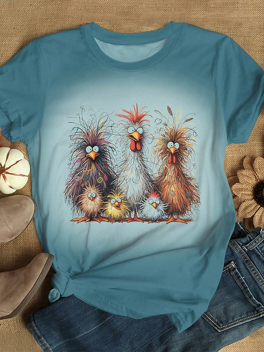 Women's T Shirt Print Ombre Graphic Rooster Vintage Stylish