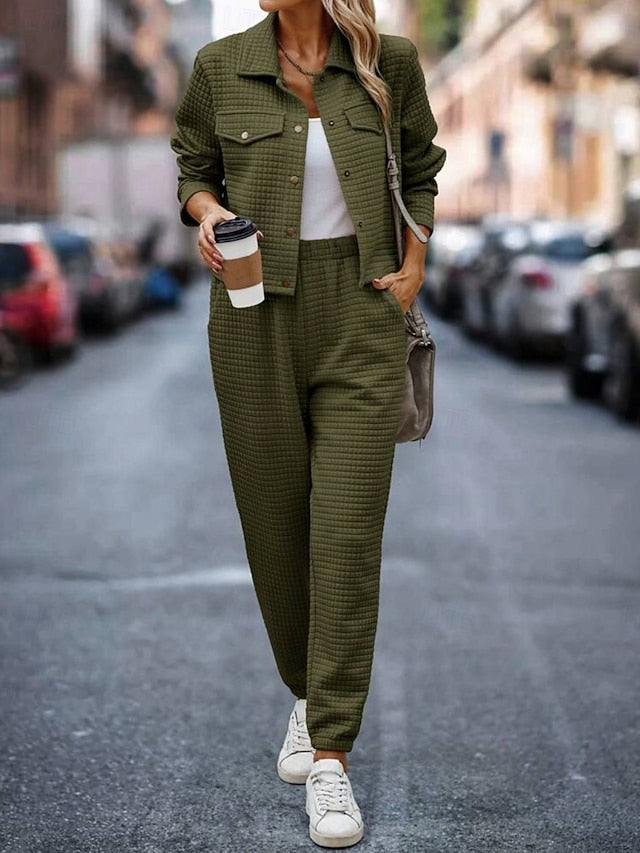 Women's Pants Sets Bolero Top Long Sleeve Shirt Collar