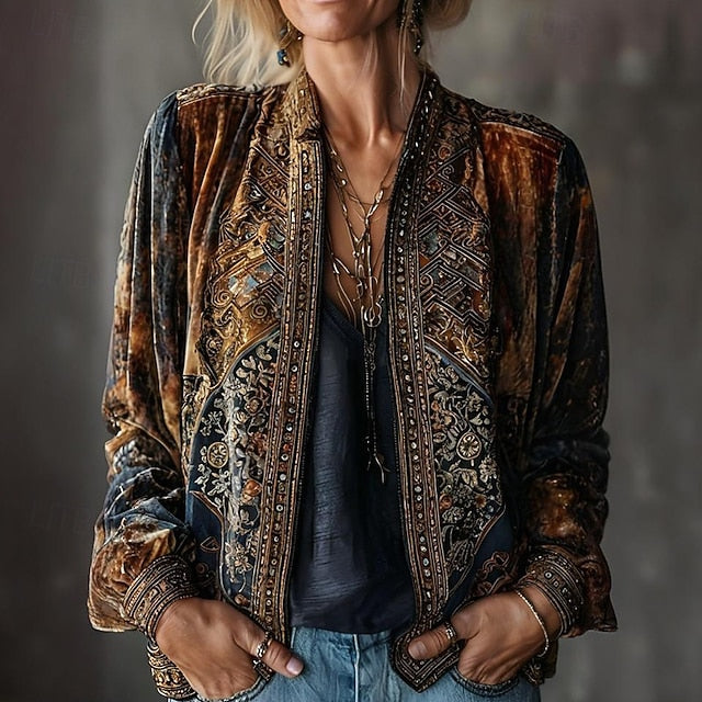 Women's Boho Shirt Blouse Dressy Tops Ruched Print Draped