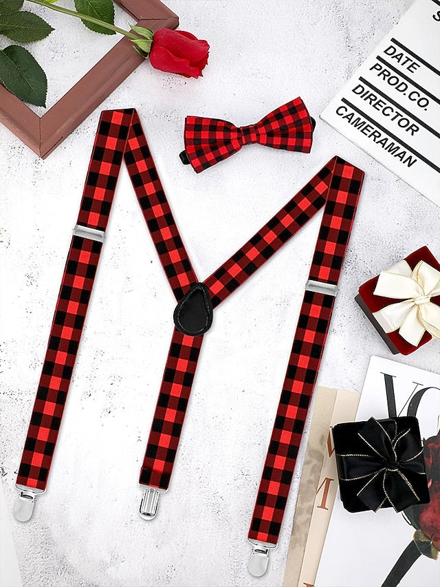 Tie Set Plaid Bow Men's and Christmas Adjustable Suspender
