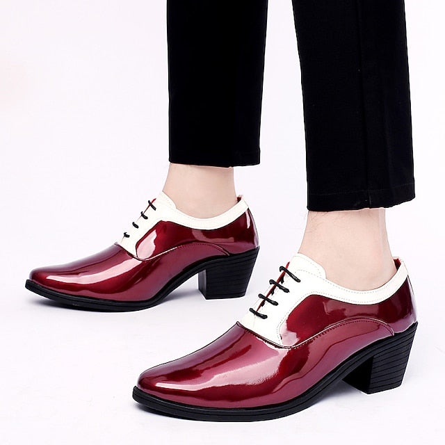 White Leather and – Faux Shoes Patent Men's Oxford Red