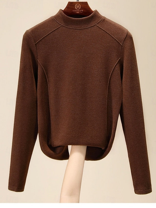 Women's Blouse Solid Color Stylish Casual Long Sleeve Mock