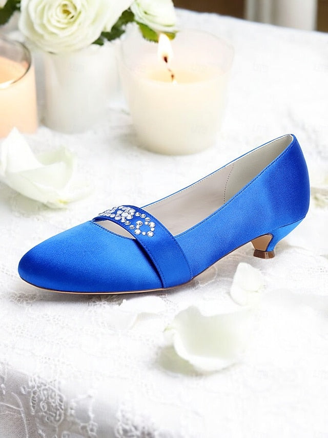 Kitten Women's Satin with Blue Heels Rhinestone