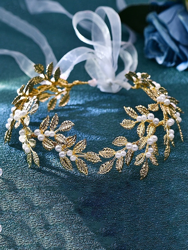 – Bridal Belt Elegant Leaf Pearl with Gold Accents