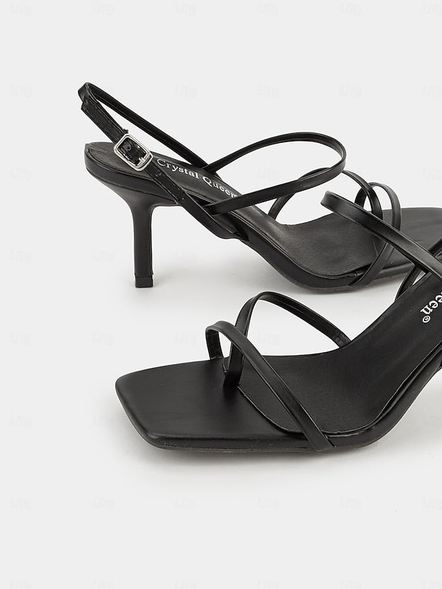 Toe Heel Sandals Women Nude Strappy Square Minimalist High - for