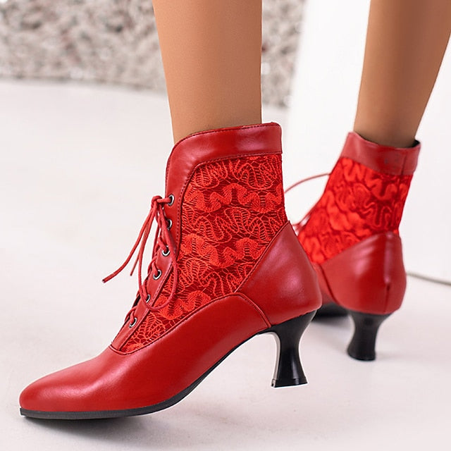 Embroidered Ankle Women's White Lace-Up Panels with Boots
