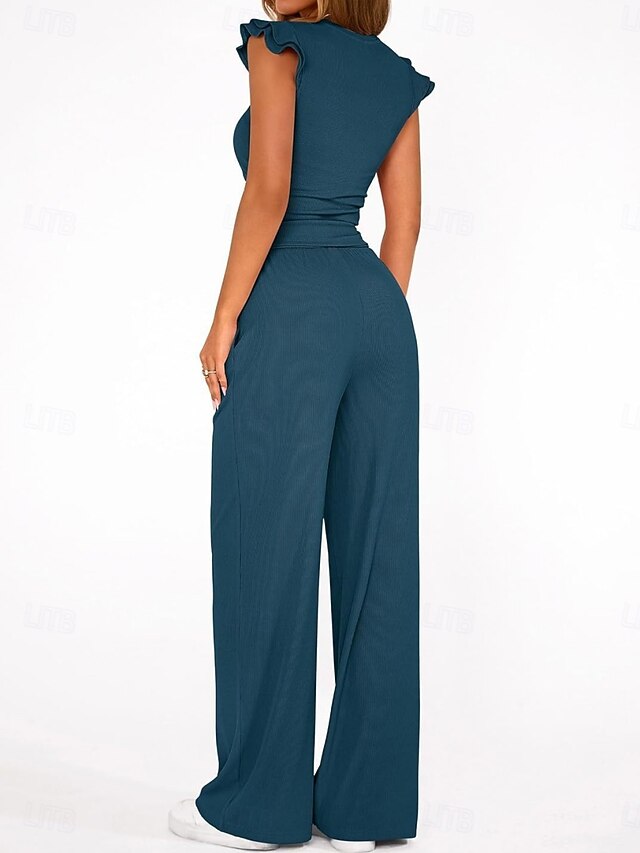Women's Two Piece Sets Camis Pants Sets Sleeveless Round