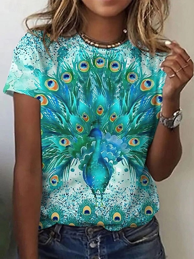 Women's T Shirt Print Graphic Animal Abstract Vintage