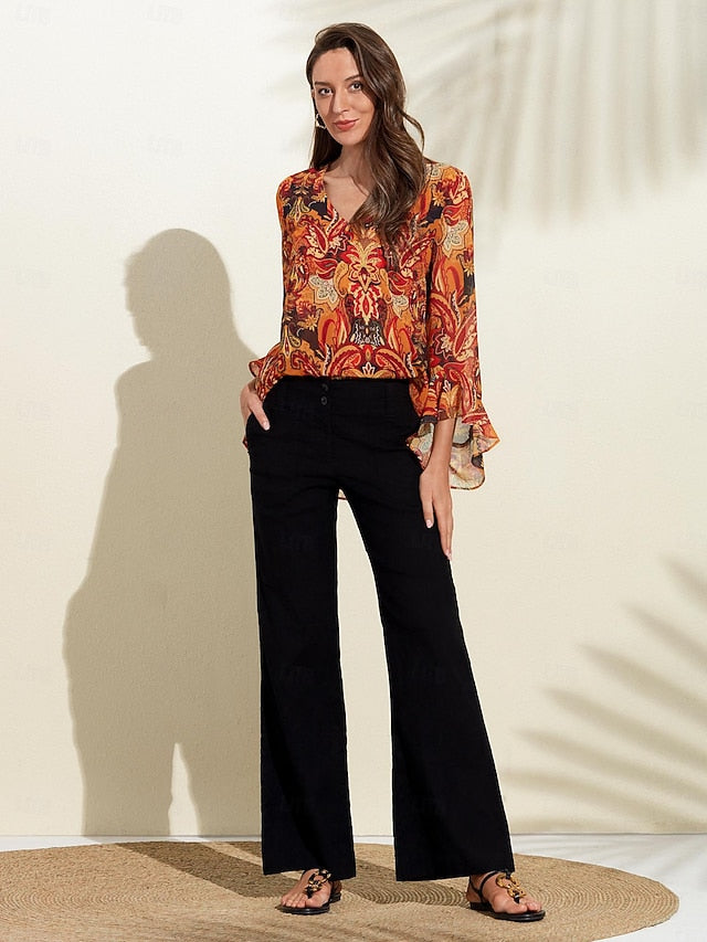 Women's Boho Shirt Blouse Ruffle Paisley Vintage Stylish