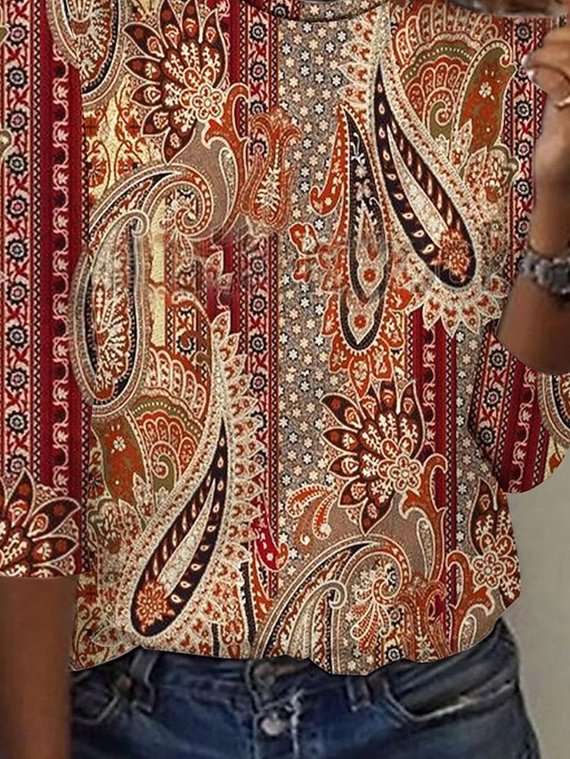 Women's T Shirt Casual Print Regular Tops Daily Orange