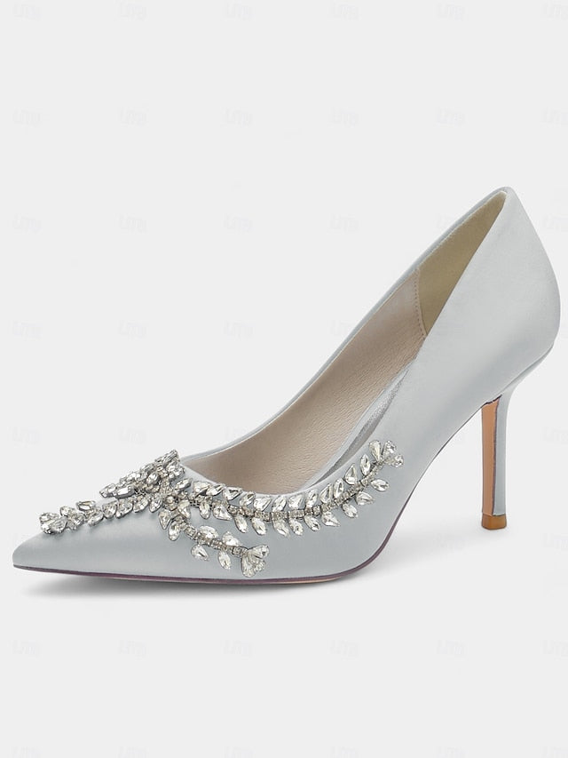 – Satin Women's Stiletto Heels Rhinestone-Embellished
