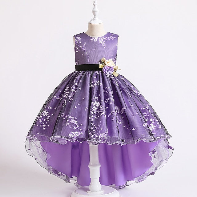 Dress Floral Colored Solid Kids Wedding Girls' Sleeveless