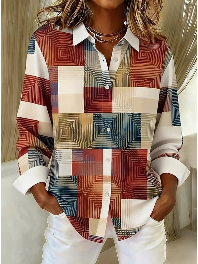 Women's Shirt Blouse Graphic Geometric Plaid Vintage Daily