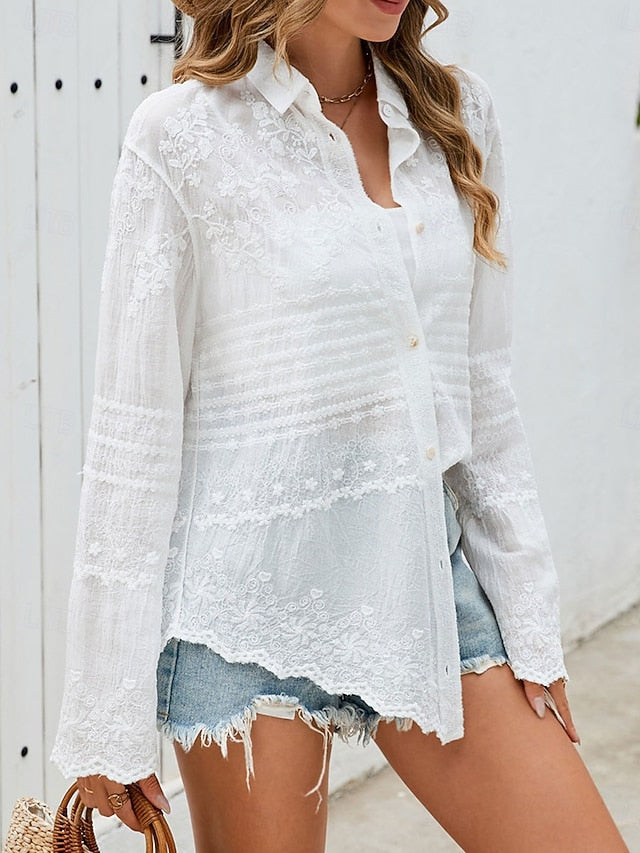 Women's Shirt Blouse Lace Solid Color Elegant Daily Stylish