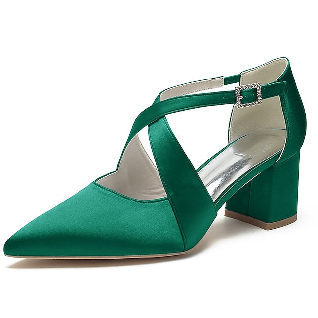 Heels Toe Satin – Pointed Women's Elegant Block White