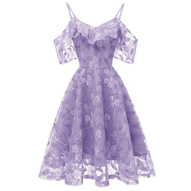 A-Line Knee Length Prom Dresses Elegant Vintage Short Sleeve V