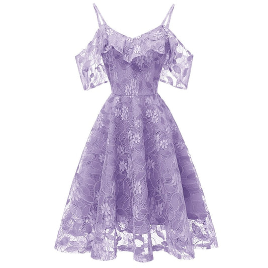 A-Line Knee Length Prom Dresses Elegant Vintage Short Sleeve V