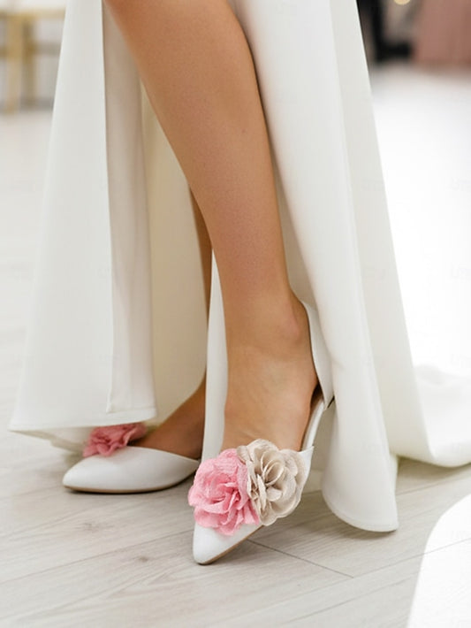 White Wedding and Women's with Flats Flower Beige Pink